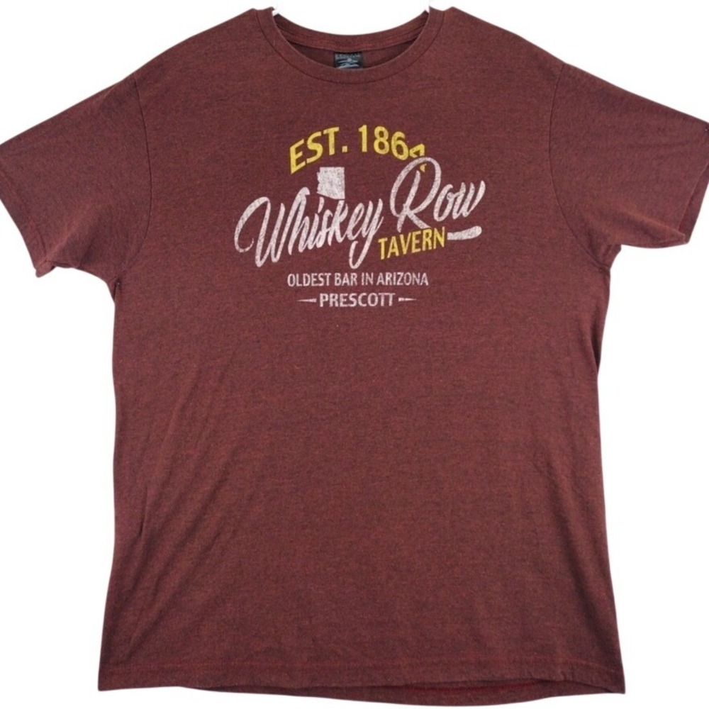 Prairie Mountain Mens Whiskey Row Tavern T Shirt XL Marled Burgundy Graphic‎ Tee